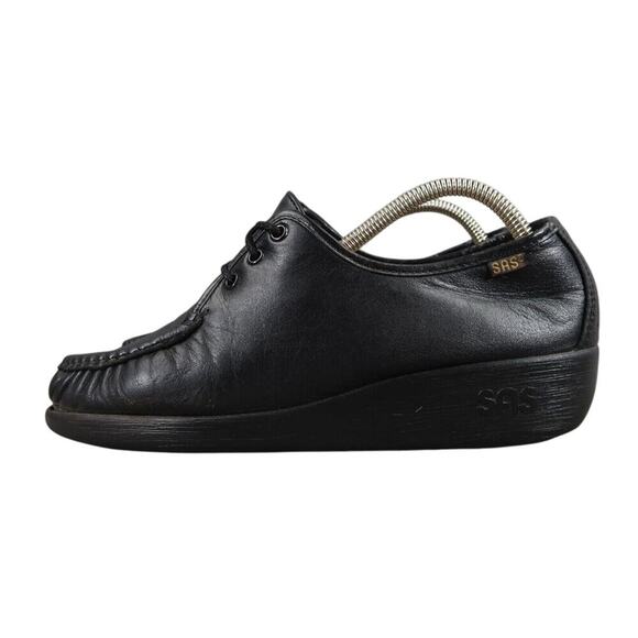 Sas Shoes Womens 9 Bounce Lace Up Moc Comfort Classic Leather Black Career Wedge - Picture 4 of 15